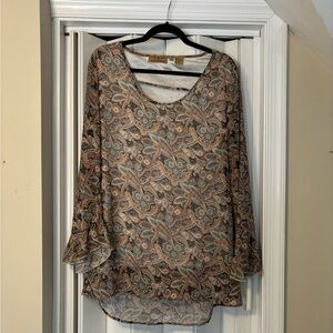 R Cinco Ranch Tan & Brown Paisley Top
